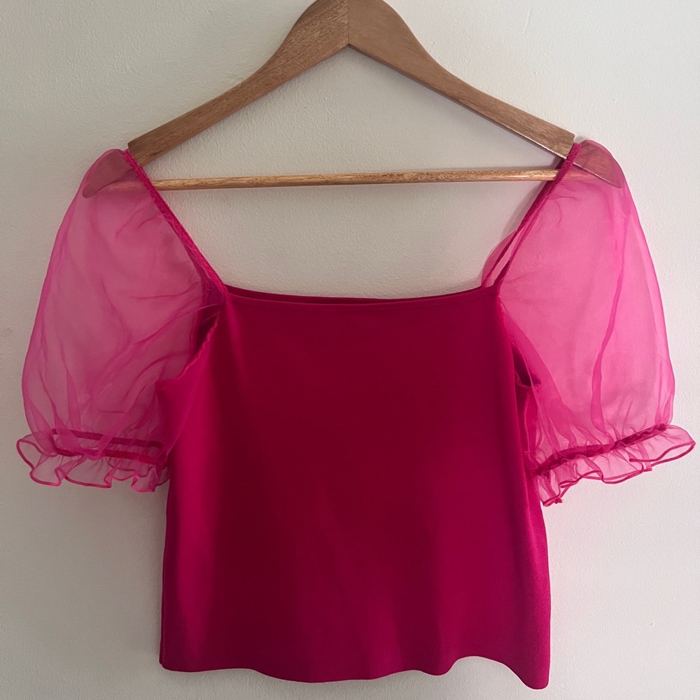 House of Harlow 1960 Pink Puff Sleeve Ruffled Blouse - Picture 2 of 4